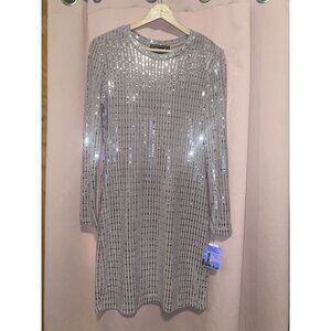 Morgan & Co. Mauve Silver Sequin Long Sleeve Midi Dress Glam New Years Party